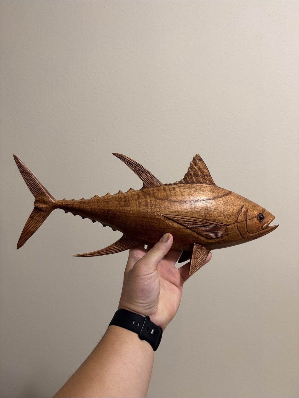 Handcrafted Brown Wooden Tuna Fish Décor - Unbranded